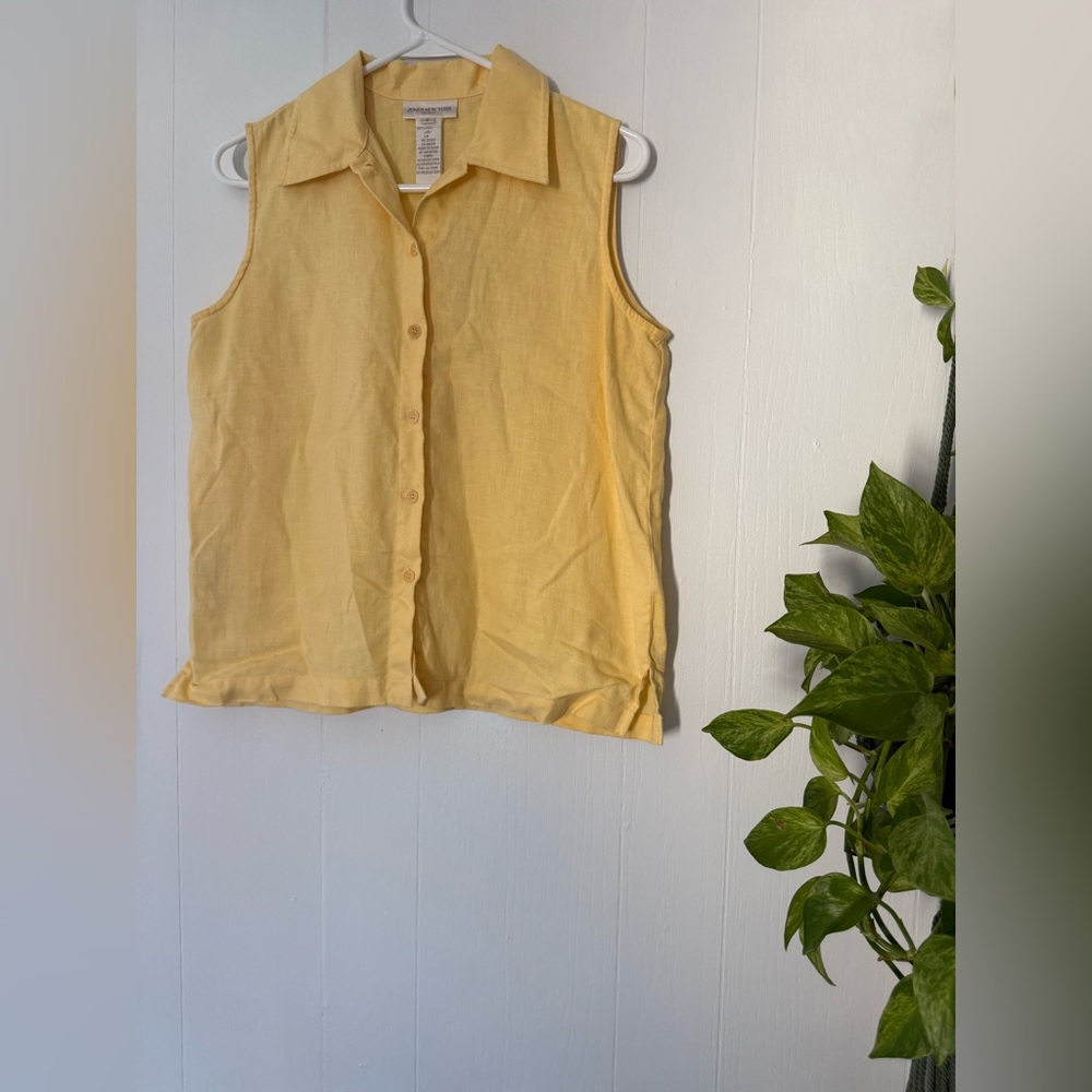 Vintage 90s Jones Boxy Tank Top Vest Spring Yellow Easter Pastel M Cottage Boho